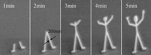 Snapshots of growing a doll-like nanostructure by IBID