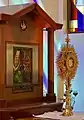 Detail of Immaculate Conception Catholic Church Sparks, Nevada tabernacle and eucharist adoration in a monstrance.