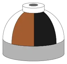  Illustration of cylinder shoulder painted in brown, black and white sixths for a mixture of helium, nitrogen and oxygen.