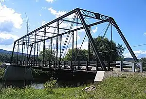 The Janice Peaslee Bridge goes over the Connecticut River and connects Maidstone to Stratford, NH.