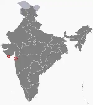 The map of India showing Dadra and Nagar Haveli and Daman and Diu