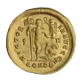 Coin of Theodosius I (393–395), with a vexillum displaying a crux decussata