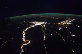 Nile Delta and Nile River at night from space