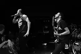 I Declare War in 2011.From left to right: Jamie Hanks (vocals) and Evan Hughes (guitar).