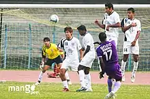 I League Daniel of Chirag United SC takes a freekick against Mahindra United at Salt Lake Stadium in Kolkata