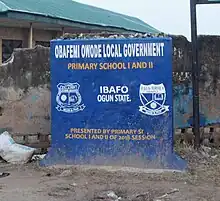 Obafemi Owode sign board donated by schools