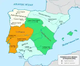 Roman Hispania under Diocletian:  Lusitania found in the west