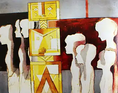 Ibrahim Kodra, Seeking new idols, 1968 oil on canvas, 80 × 100 cm