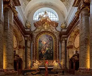 Baroque Ionic columns in the Karlskirche, Vienna, Austria, 1715–1737, by Johann Bernhard Fischer von Erlach