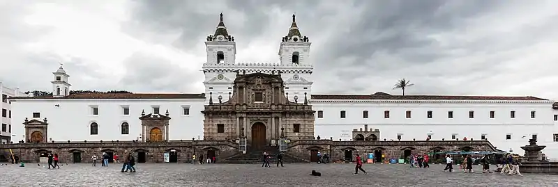 The large Basilica of San Francisco, in Quito, Ecuador, built between 1535 and 1650.