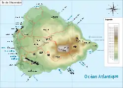Map of Ascension Island showing the village's location