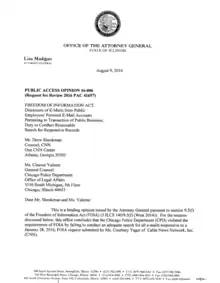 First page of the binding opinion, which was printed on the Attorney General's letterhead and addressed to counsel for CNN and the Chicago Police department.
