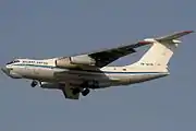 An Ilyushin Il-76 approaching Dubai International Airport in 2007, painted in the original colors of Atlant-Soyuz.