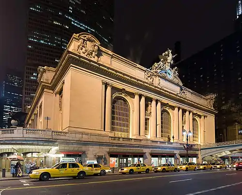 Grand Central's facade at night