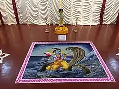 Art of Lord Krishna at a Holi function.
