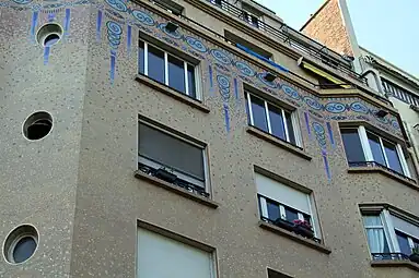 Art Deco - Mosaics on the facade of Quai Louis-Blériot no. 40, Paris, by Marteroy & Bonnel, 1932