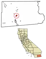 Location of Brawley in Imperial County, California.