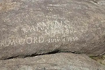 Names carved on Independence Rock, particularly of R. McCord in 1850