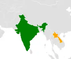 Map indicating locations of India and Laos