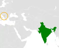 Map indicating locations of India and Montenegro