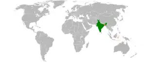 Map indicating locations of India and Bangladesh
