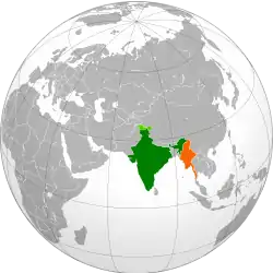 Map indicating locations of India and Myanmar
