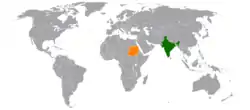 Map indicating locations of India and Sudan