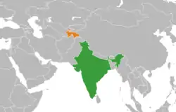 Map indicating locations of India and Tajikistan