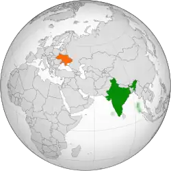 Map indicating locations of India and Ukraine