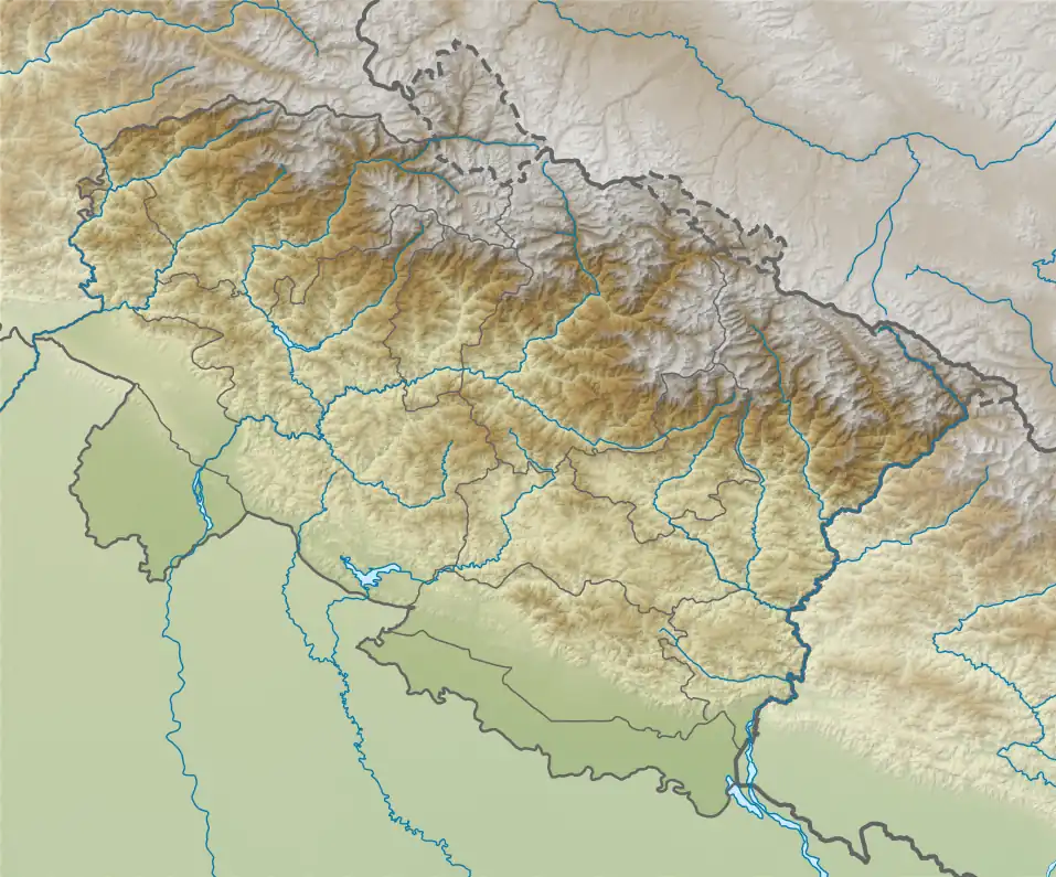 Location of Naukuchiatal lake within Uttarakhand