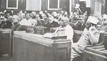 Time period:2 years, 11 months and 17 days. First day (9 December 1946) of the Constituent Assembly. From right: B. G. Kher and Sardar Vallabhai Patel; K. M. Munshi is seated behind Patel.