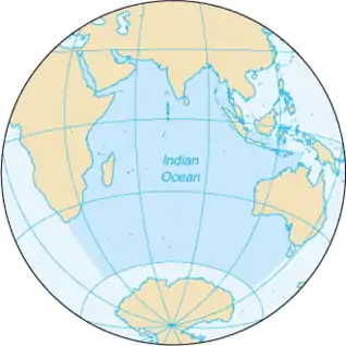 Extent of the Indian Ocean according to the International Hydrographic Organization