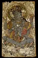 Painting of an Indian deity on the obverse of a painted panel, most likely depicting Shiva (Maheśvara).