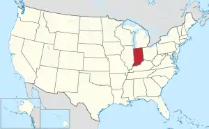 Map of the United States highlighting Indiana