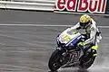 Valentino Rossi riding his FIAT Yamaha YZR-M1 at the 2009 Indianapolis Grand Prix.