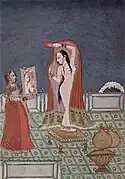 Woman putting on her clothes (1775), unknown Indian artist