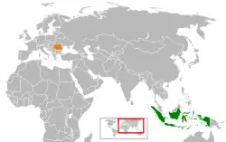 Map indicating locations of Indonesia and Romania