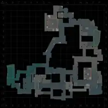 Minimap of Inferno from Counter-Strike: Global Offensive, depicting its wide variety of pathways.