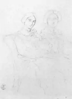 Sketch showing two seated figures