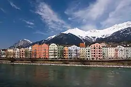 Innsbruck from the Inn river (looking towards Nordkette)
