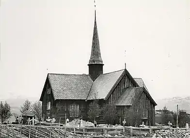 View of the old church that burned down in 1995.