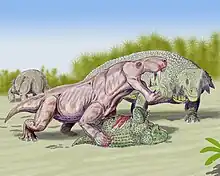 Inostrancevia alexandri and Scutosaurus – Late Permian, North European Russia (Northern Dvina)