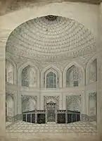 Sketch of the interior view of the vaulted dome over the tombs of Shah Jahan (left) and Mumtaz Mahal (right)