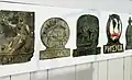 Embossed sheet metal British specimens in a museum exhibit