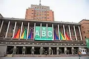 City Hall with colors of the pride month