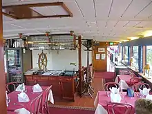 Restaurant interior, with attractive pink tablecloths