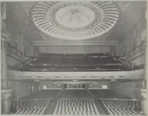 A black and white photograph of the interior of a theatre auditorium