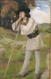 Painting of a young Wallachian shepherd in the early 20th century by Ipolit Strâmbu