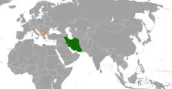 Map indicating locations of Iran and Kosovo