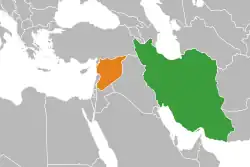 Map indicating locations of Iran and Syria